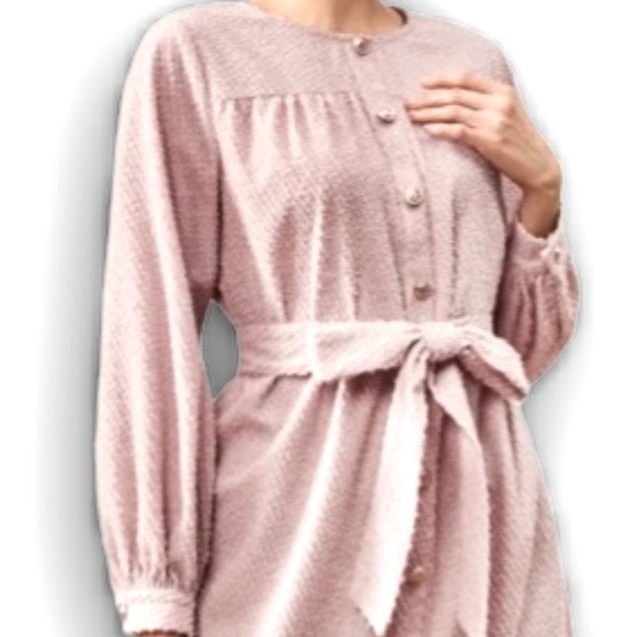 ✌🏼 #2487 Self Belted Flip Hem Button Front Dress - Picture 8 of 16